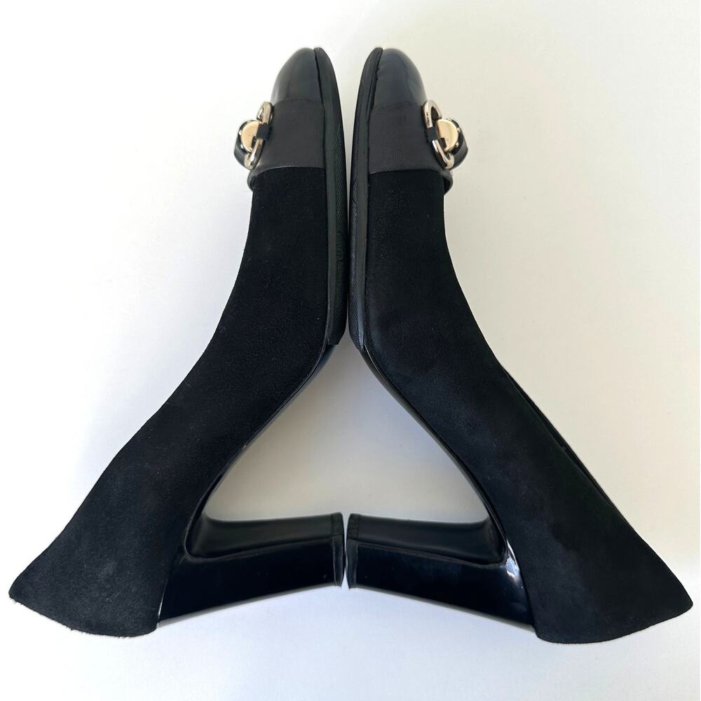 Gucci Classic Black Suede Pumps Bamboo Horsebit Cap Toe IT 39 - Picture 12 of 15